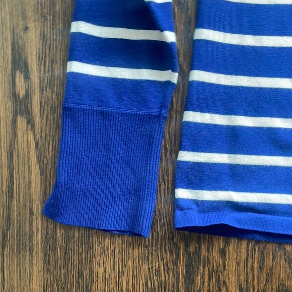 Chicos Striped Long Sleeve Sweater Blue White Pink Size 1 Button Cuff Detail - Picture 4 of 7